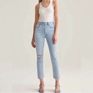 Agolde Riley High Rise Light Blue Cropped Jeans